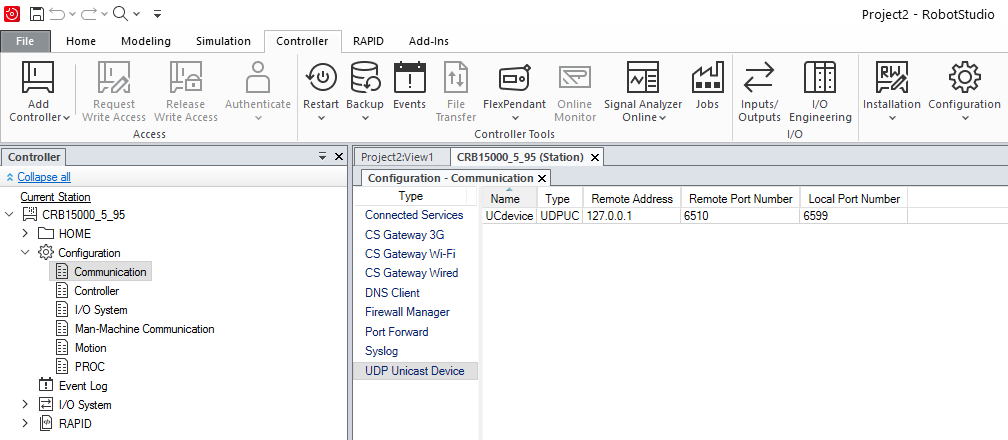 Controller configuration settings.