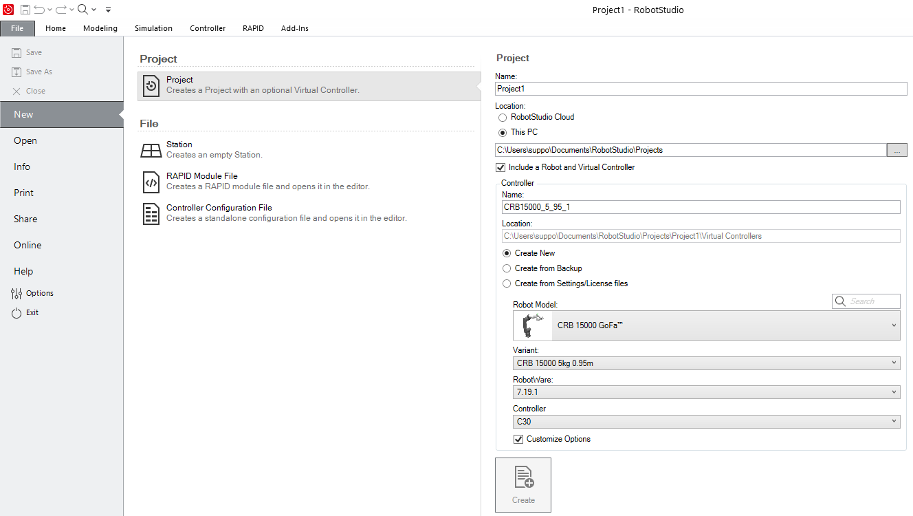 Create a new RobotStudio project.