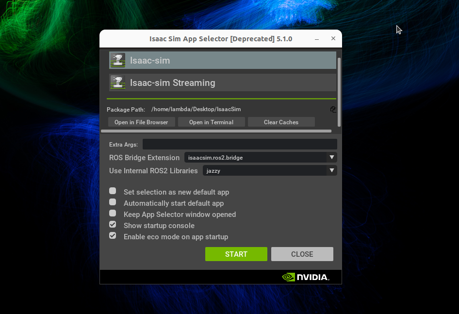 NVIDIA Isaac Sim App Selector