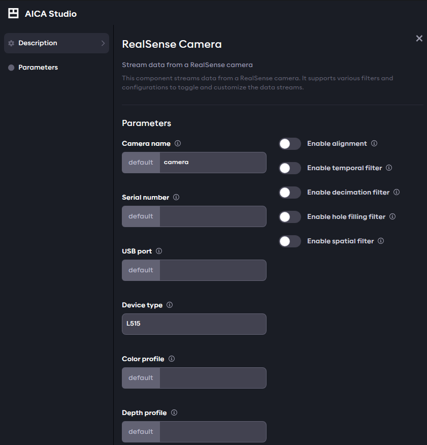 Basic RealSense camera parameters