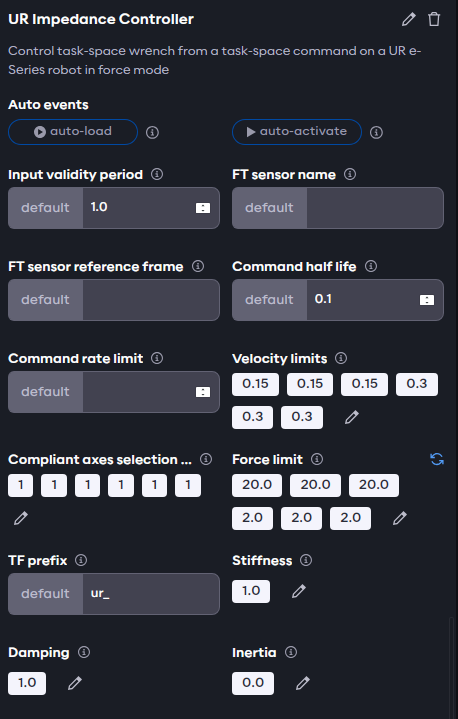 UR Impedance controller parameters