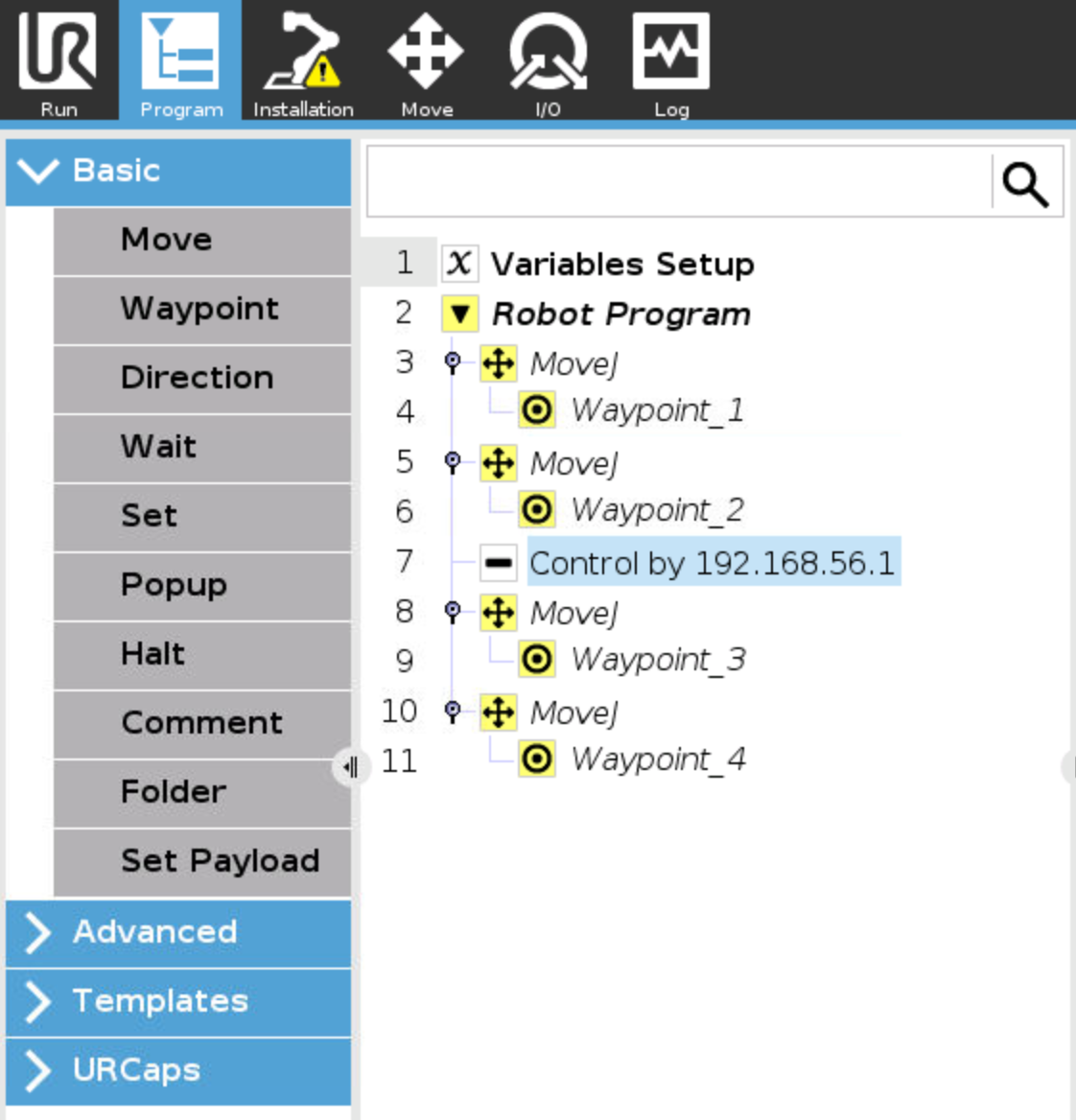 UR Program with external control URCap